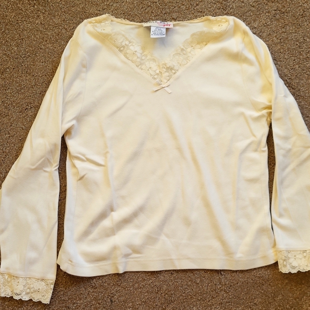 Knit long sleeve top with lace,  cream color, Size L, Brand Tower Hill Sport $12
